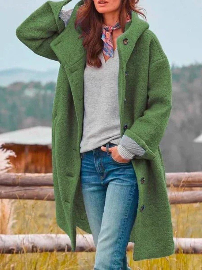 Casual Fitted Hooded Wool Coat for Women