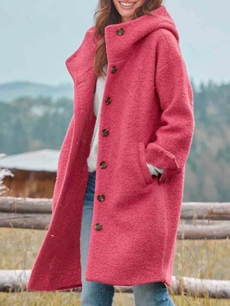 Casual Fitted Hooded Wool Coat for Women