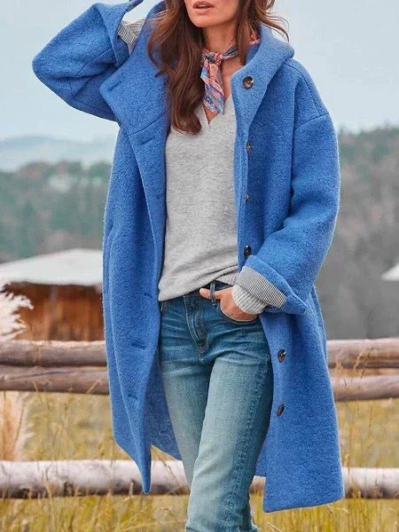 Casual Fitted Hooded Wool Coat for Women