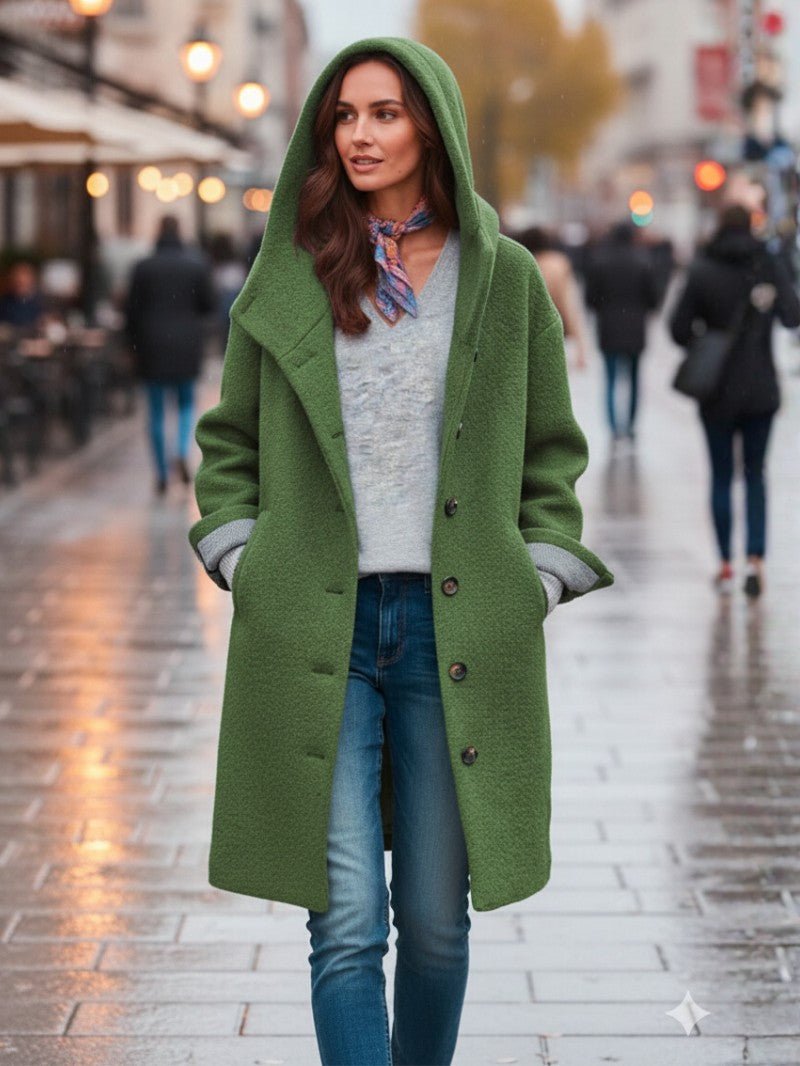 Casual Fitted Hooded Wool Coat for Women - OutfitLondon