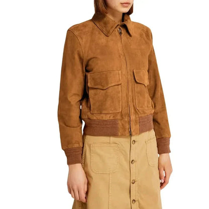 Women's Brown Suede Bomber Jacket