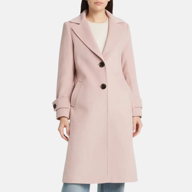 Women's Long Wool Pink Trench Coat - OutfitLondon
