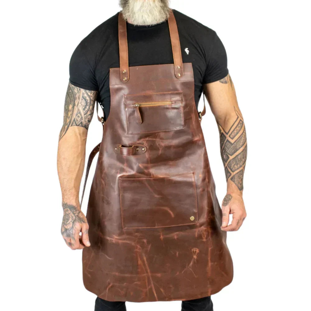Men's Leather Welding Apron Fire Resistant Adjustable Straps