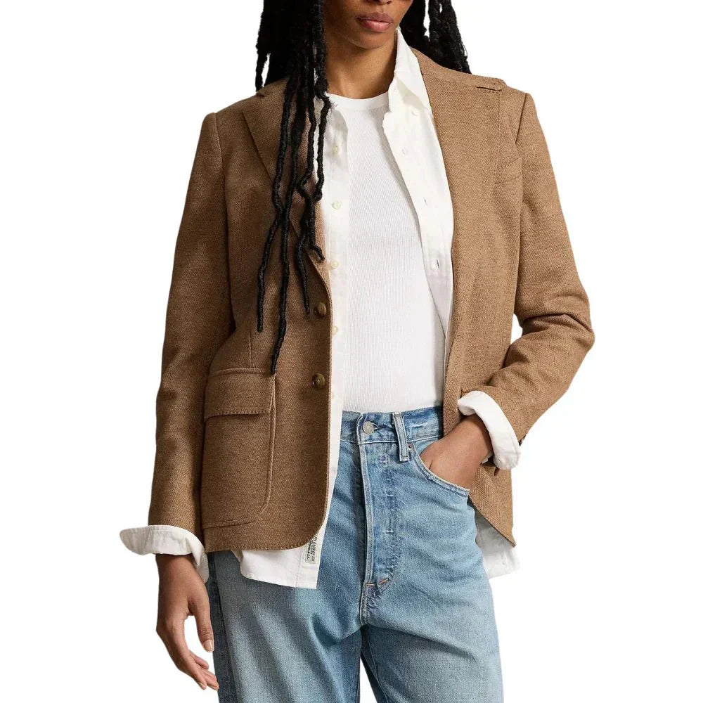 Womens Wool Blazer Brown - OutfitLondon