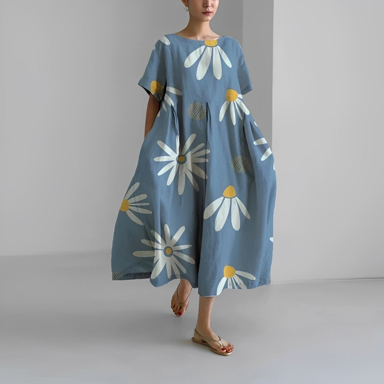 Elegant Garden Print Long Sundress for Ladies