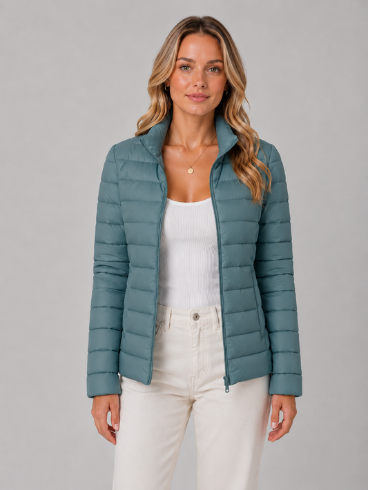 Women's Lightweight Slim Fit Puffer Jacket with Zip-Up Closure