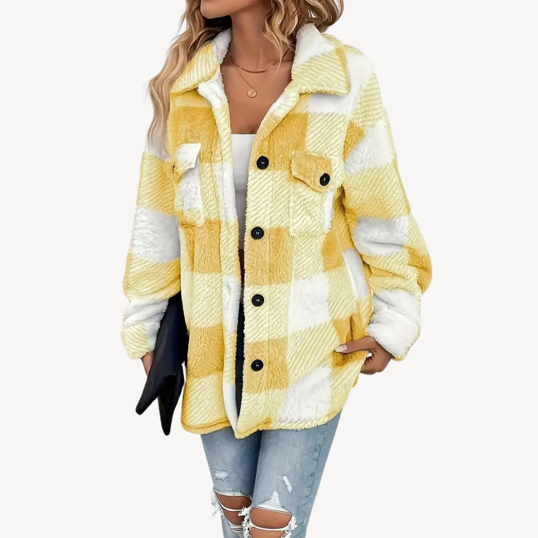 Warm Checked Winter Coat for Ladies