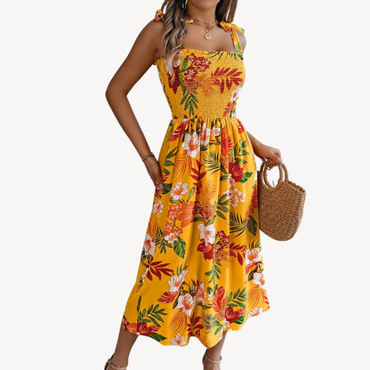 Pretty Floral Ruffled Maxi Chiffon Dress