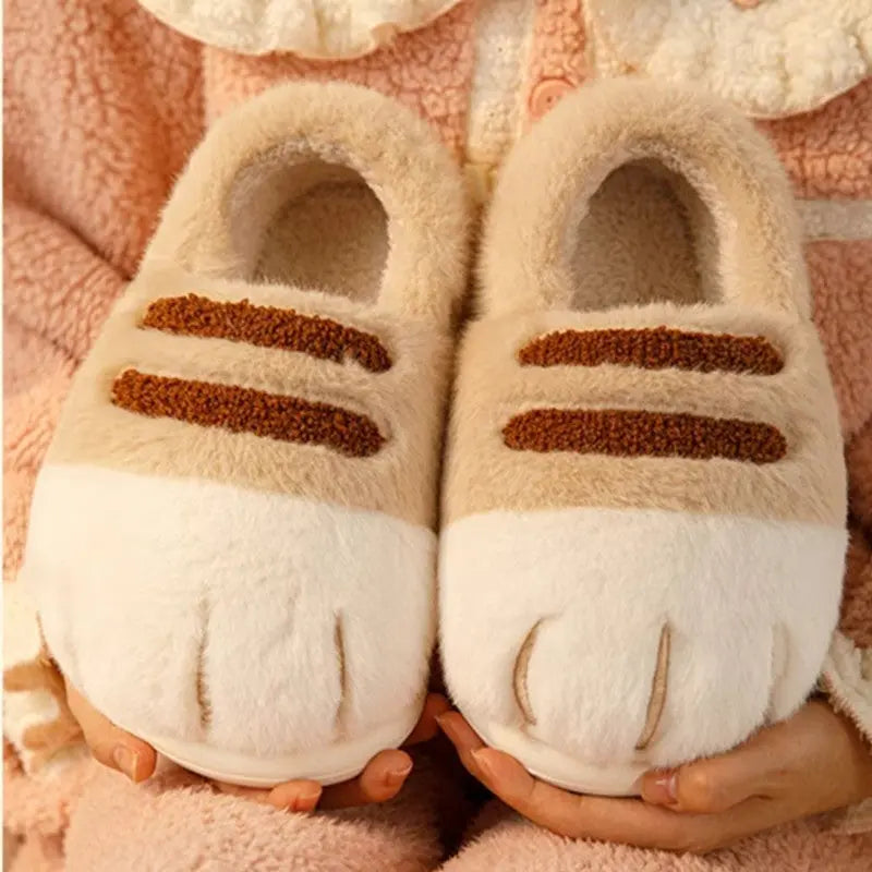 Cozy Faux Fur Cat Paw Slippers for Men Women - OutfitLondon